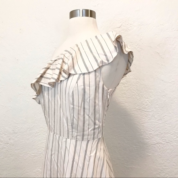 Ann Taylor One Shoulder Dress Cream Black Striped 4 - Picture 5 of 9